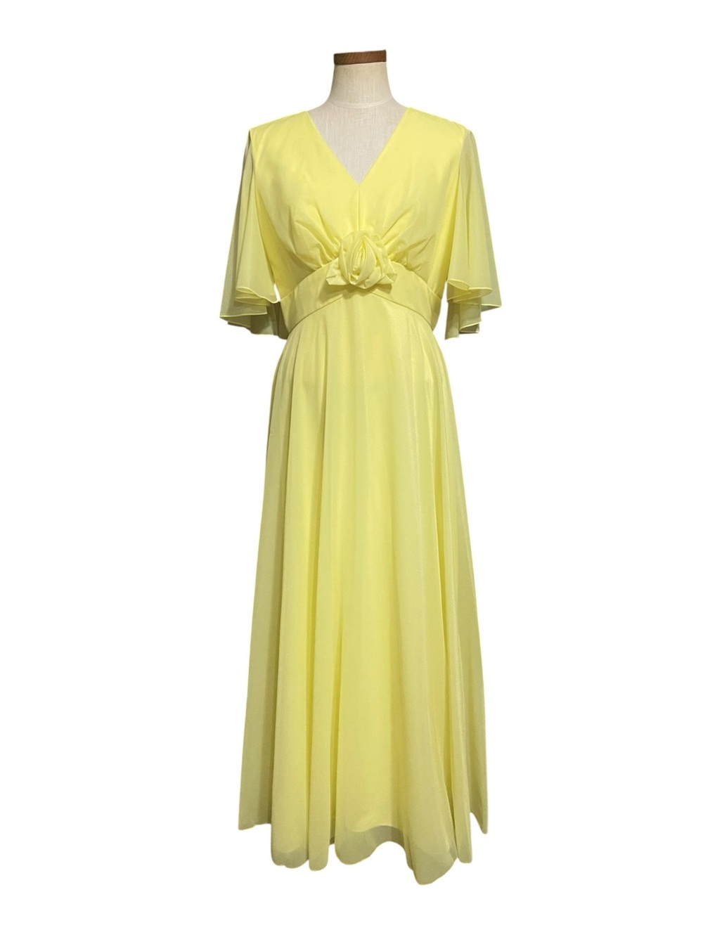 Vintage 70s Mike Benet Formals Yellow Chiffon Overlay Maxi Dress Gown
